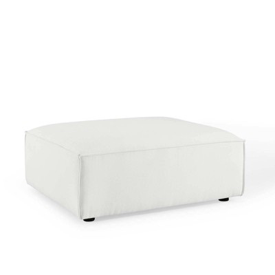 White Polyester Upholstered Round Ottoman