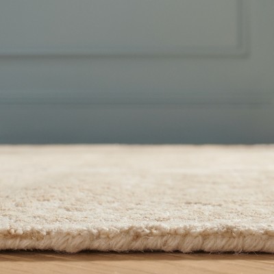 Ivory and Beige Hand Tufted Wool Damask Rug