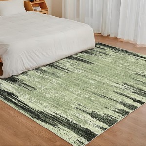 Modern Abstract 5x7 Green Washable Rug, Non-Slip Stain-Resistant Low Pile Carpet for Living Room, Dining Room, or Office High Traffic Decor - 1 of 4