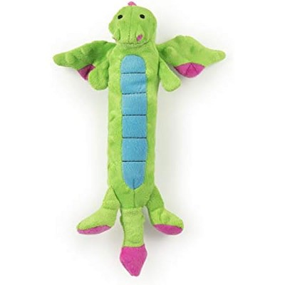 goDog Bubble Plush Skinny Dragons Squeaky Plush Dog Toy, Chew Guard Technology - Green, Small