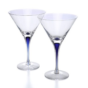 Orrefors Intermezzo 8.5 Fl. Oz. Stemmed Martini Glasses - Set of 2, Blue Drop - Kitchen & Dining Crystal Glassware - Dishwasher Safe - 1 of 4