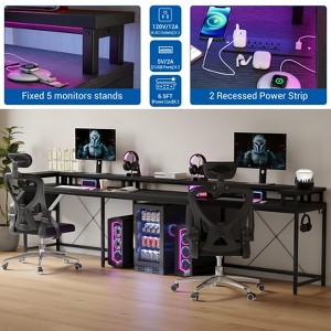U Shaped Computer Gaming Desk, 79’’ Reversible l Shaped Computer Desk with Power Outlet & LED Strip, Office Desk with Monitor Stand - 1 of 4