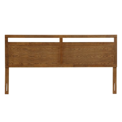 LuxenHome Farmhouse Double Panel Wood Headboard, King Brown