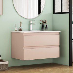 KTMBDW Floating Bathroom Vanity 32 Inch Wall Mounted Bathroom Vanity with Ceramic Basin Sink Bathroom Cabinet with 2 Drawers for Bathroom - 1 of 4