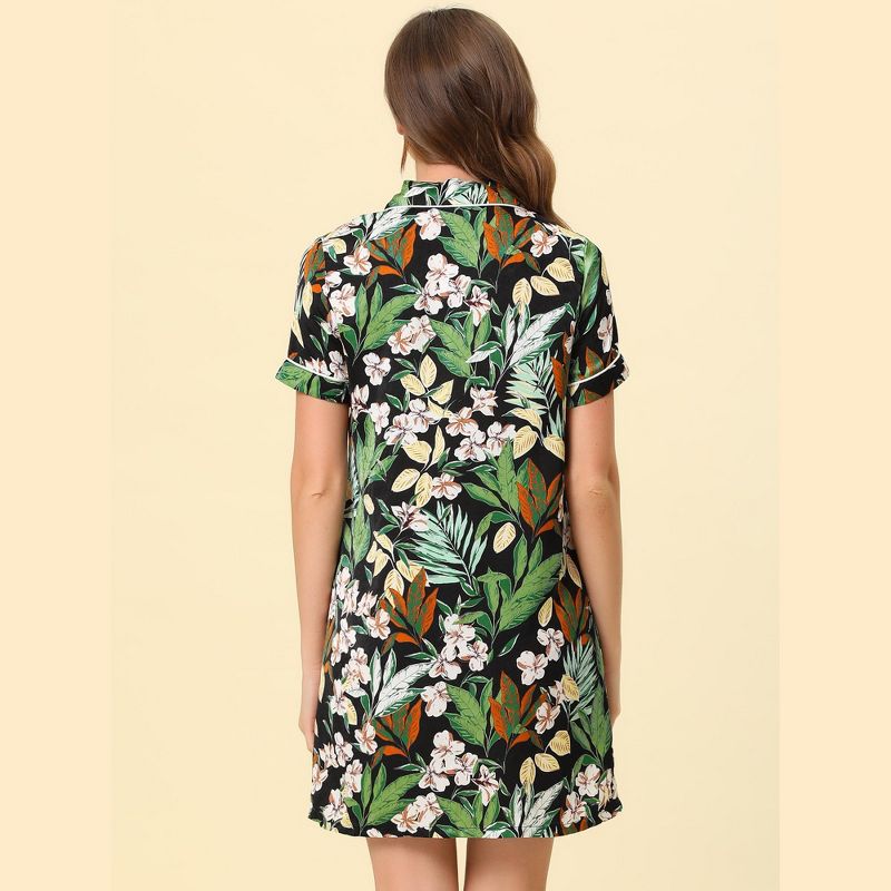 cheibear Womens Nightgown Pajama Satin Sleepshirt Button Down Floral Lounge Shirt Dress, 3 of 6