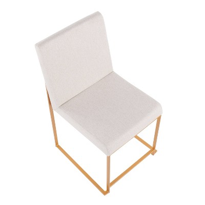 Set of 2 Beige Upholstered Dining Chairs with Gold Metal Frame