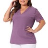 Agnes Orinda Women's Plus Size Summer V Neck Short Sleeve Elegant Lace Ribbed Knit Tunic Blouse - 2 of 4