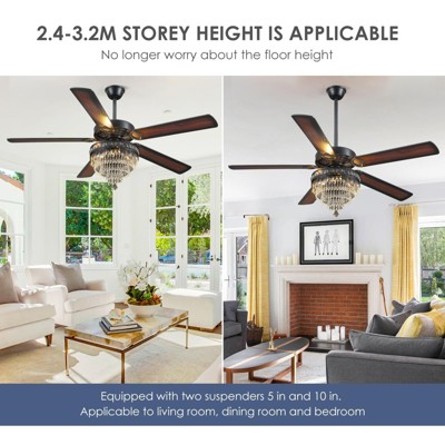 Kviflon 62 inch Crystal Ceiling Fan with Light