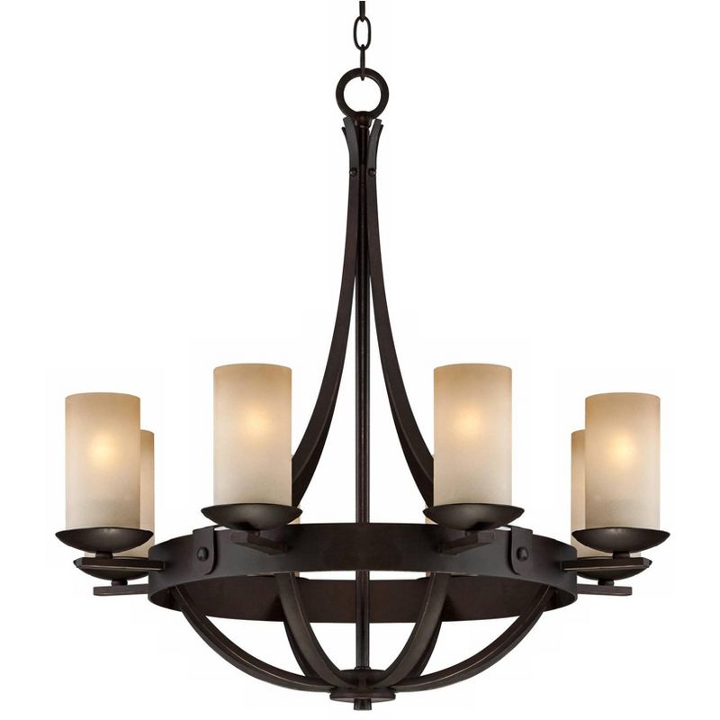 Franklin Iron Works Sperry Bronze Chandelier 28" Wide Rustic Farmhouse Cylinder Scavo Glass Shade 8-Light Fixture for Dining Room House Kitchen Island, 5 of 10
