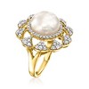 Ross-Simons 12-12.5mm Cultured Pearl and 1.60 ct. t.w. White Topaz Ring in 18kt Gold Over Sterling Size 7 - 3 of 4