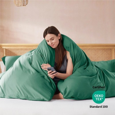 Hunter Green Queen Microfiber Duvet Cover Set with Button Closure