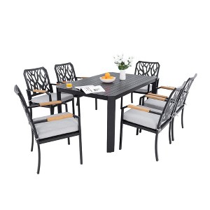 TiramisuBest 7-Piece Aluminum Patio Set - Table & 6 Chairs,Cushions, Branch-Inspired Backrest, Umbrella Hole, Weather-Resistant (Bourbon Brown) - 1 of 4