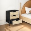 Rattan Nightstand with 3 Drawers, Compact Bedside Table, Wooden Rustic End Table with Storage, Metal Legs, for Bedroom, Living Room, Easy Assembly - 2 of 4