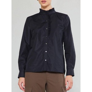 Women's Black Long Sleeve Pleated Ruffle Blouse - current air - 1 of 4