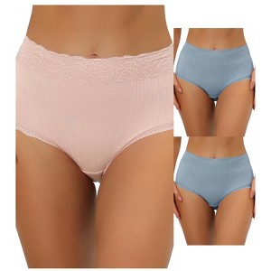 Allegra K Women's High Waist Tummy Control Comfortable Lace Trim Ribbed Briefs Multicolored - 1 of 4