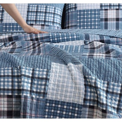Hawthorne Blue Cotton Twin Reversible Quilt Set