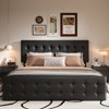 Bed Frame with 4 Storage Drawers, Linen Upholstered Platform Bed Frame with Wooden Slats Support, Button Tufted Design - 2 of 4