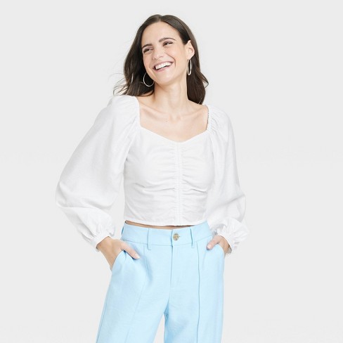 Ivory Top - Balloon Sleeve Top - Ruched Top - Lulus