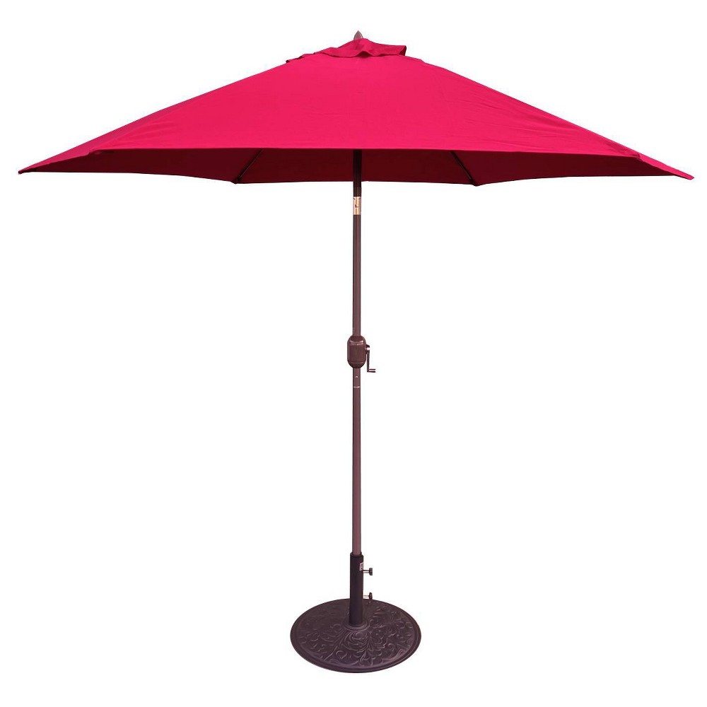 Photos - Parasol 9' x 9' Round Crank Patio Umbrella - Red - Tropishade