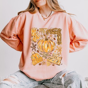 Simply Sage Market Fall Pumpkin Collage Glitter Lightweight Garment Dyed Sweatshirt - 1 of 4