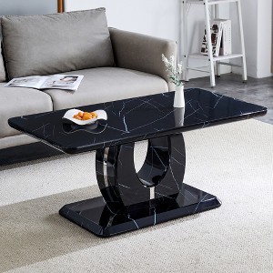 43"W Coffee Table Cocktail Table Center Table, Marble Pattern/Wood Texture, Minimalist, White/Black/Walnut-ModernLuxe - 1 of 4