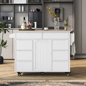 Bella Depot 53.15'' Kitchen Island Cart with Rubber Wood Countertop and 5 Wheels for Kitchen Dinning Room - 1 of 4