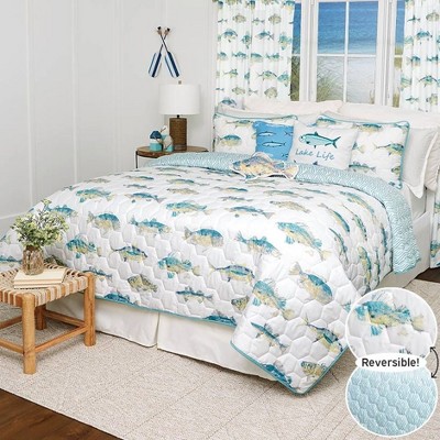 Blue and White Reversible Microfiber Full Quilt