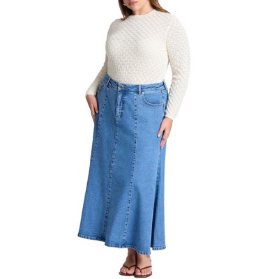 ELOQUII Women's Plus Size Trumpet Denim Maxi Skirt