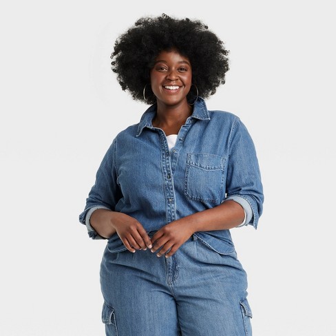 Women's Long Sleeve Relaxed Denim Button-down Shirt - Universal Thread™  Medium Wash 3x : Target