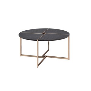 Bromia Coffee Table Black/Champagne - Acme Furniture: Elegant Round Design, Metal Frame, Paper Veneer Top - 1 of 3
