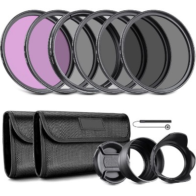 Boersma 52mm ND Lens Filter Kit: UV, CPL, ND2, ND4, ND8, Lens Hood and Lens Cap Compatible with Canon Nikon Sony Panasonic DSLR Cameras with 52mm Lens