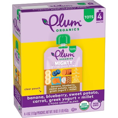 Plum Organics 4pk Mighty 4 Banana Blueberry Sweet Potato Carrot Greek Yogurt &#38; Millet Baby Food Pouches - 16oz_3