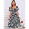 INSPIRE CHIC Women's Floral Sweetheart Neck Puff Short Sleeve A-Line Midi Dress - 3 of 4