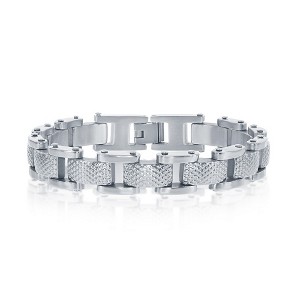 Metallo Stainless Steel Linked Grid Design Bracelet - Silver - 8.5 Inch - 1 of 3