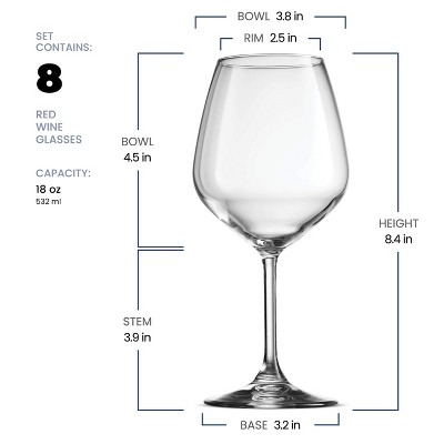 Bormioli Rocco 18oz Crystal Clear Red Wine Glasses Set of 8