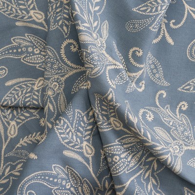 Blue Leaf Pattern Scallop Valance with Rod Pocket