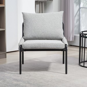 Akoasm Modern Comfortable Metal Accent Lounge Armchair with Braided Upholstery, Soft Cushion For Living Room & Bedroom-Grey - 1 of 4