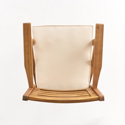 Teak Finish Acacia Wood Outdoor Barstools with Cushions, Set of 2
