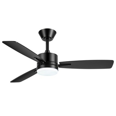 Airsurfer 42-Inch Matte Black Ceiling Fan with Dimmable LED Light, Remote, and 3 Reversible Blades (Red Wood + Black)