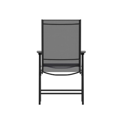 Black Metal Outdoor Folding Sling Dining Chairs, Set of 2