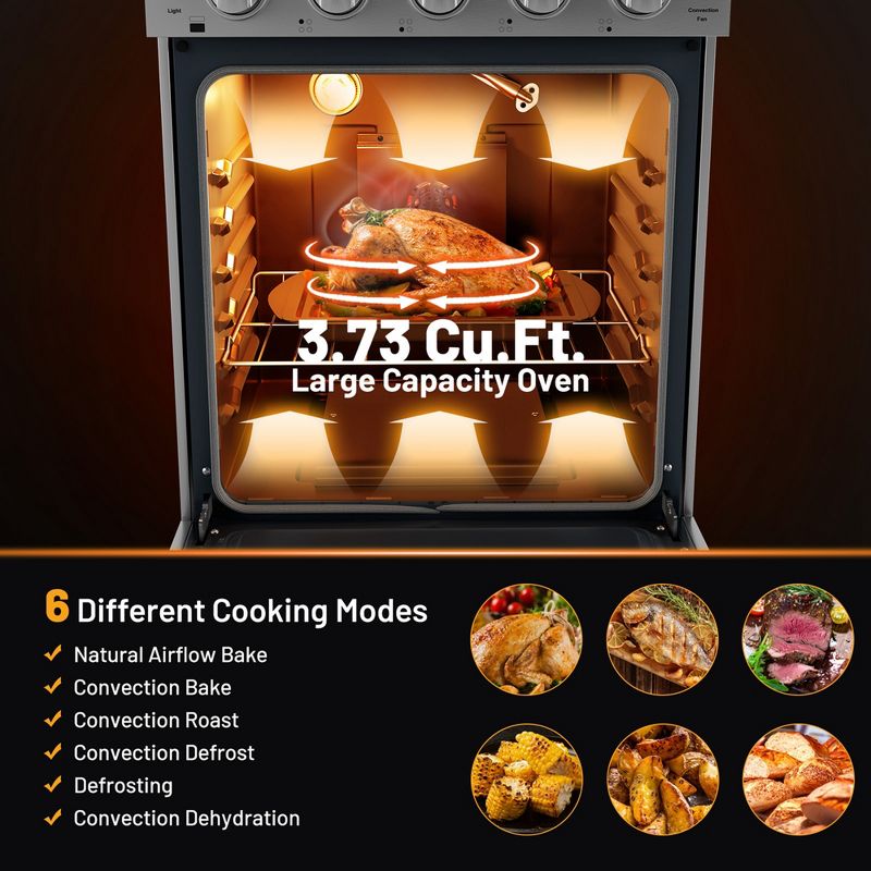 Costway 24 Inches Natural Gas Range Freestanding with 4 Burners Cooktop & 3.73 Cu.Ft. Oven, 5 of 10