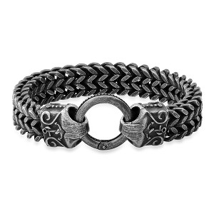 Steeltime Men's stainless steel oxidized double layered wheat chain bracelet - 1 of 4