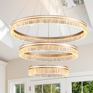 BAOURE Modern LED Chandelier 2 Ring 23.6in Grey Pendant Lighting  for Kitchen Island Dimmable LED Pendant Ceiling Light with Remote for Dining Room - 1 of 4