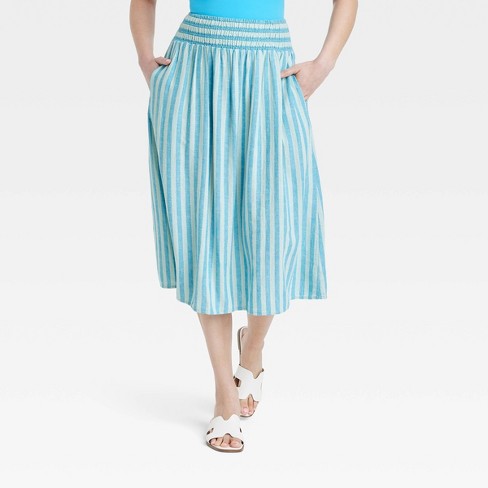 Women's Midi A-Line Skirt - A New Day™ Blue Striped XS