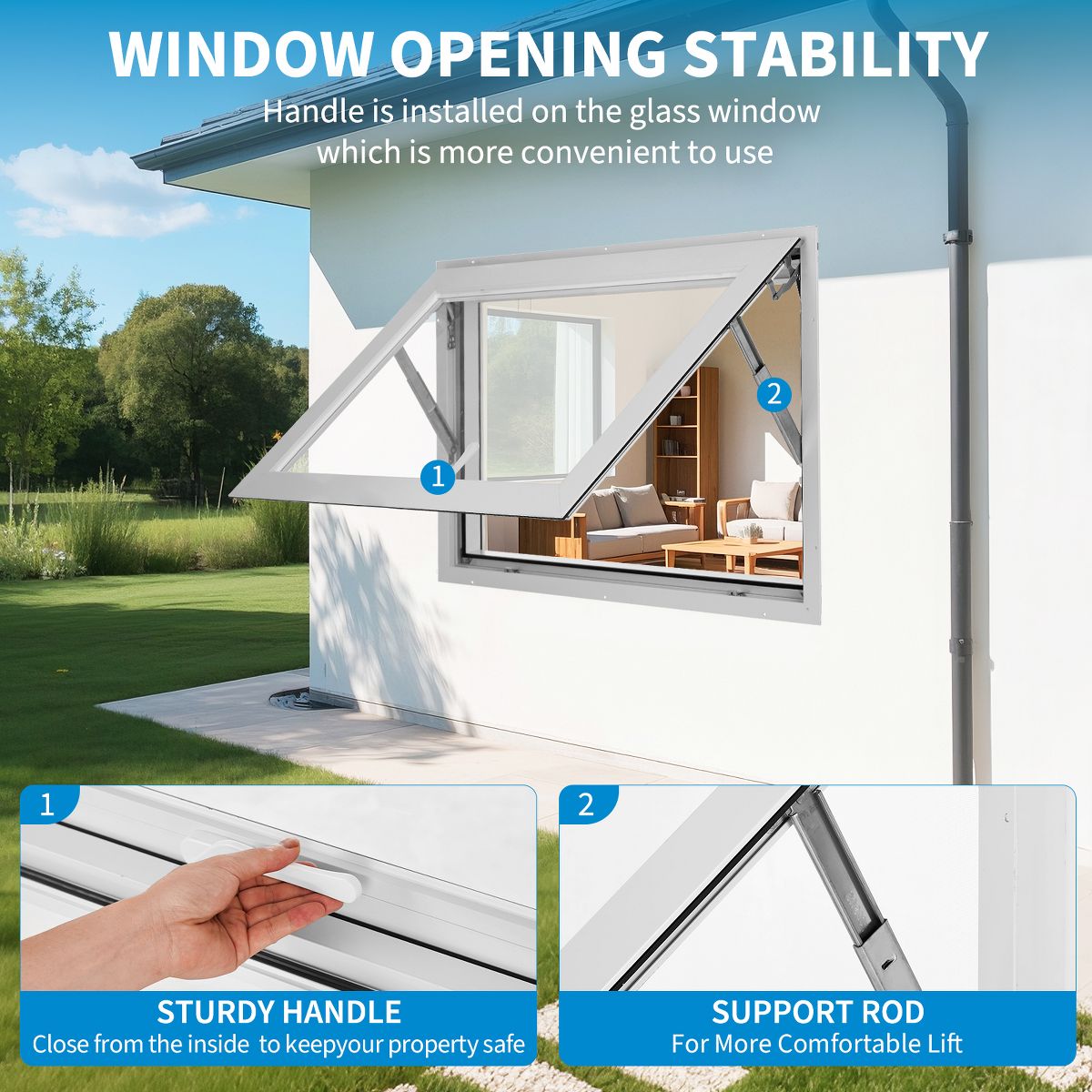 Casement Window 5mm Glass 4-Gear Adjustable Magnetic Screen | Aluminum Frame, Tempered Glass, 4 Adjustable Angles, Magnetic Screen, Child Safe Lock - thumbnail 5