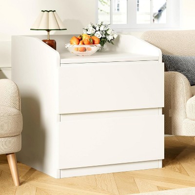 Nightstand with Drawers Bedside Table White End Table Modern Bed Side Table 2 Drawers Night Stand Drom Side Table Curved with Handle
