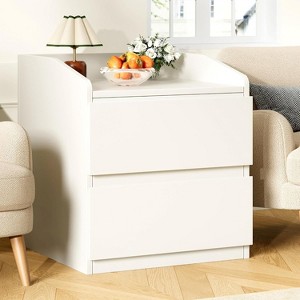 Nightstand with Drawers Bedside Table White End Table Modern Bed Side Table 2 Drawers Night Stand Drom Side Table Curved with Handle - 1 of 4