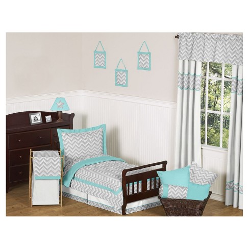 Gray Turquoise Zig Zag Bedding Set Toddler Sweet Jojo