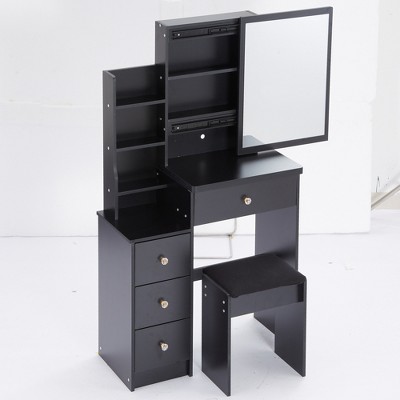 Vynxaria 29.2" Small Bedside Vanity Table with Cushioned Stool & Adjustable