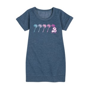 Girls' - Barbie - Palm Trees Graphic Short Sleeve Fleece Dress - 1 of 3